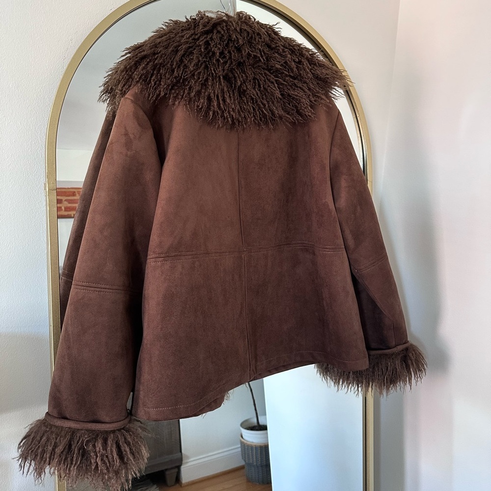 ZARA DOUBLE FACED FAUX FUR JACKET COAT PENNY LANE FAUX SUEDE 8372/221 SMALL XL - Picture 15 of 15